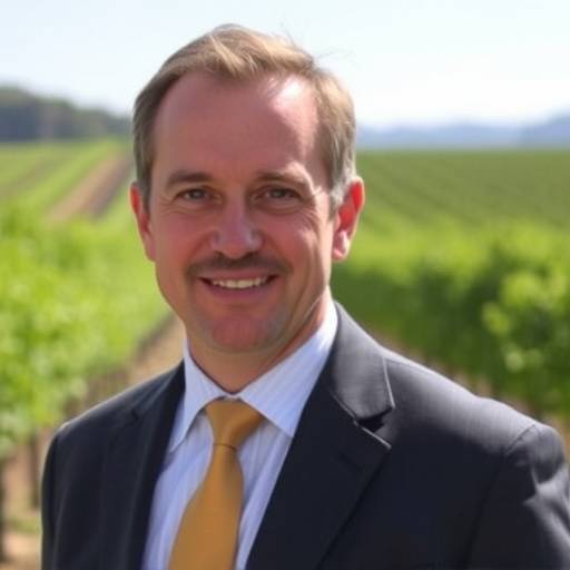 Portrait de Jean-Pierre Martin, responsable des partenariats chez Terroir Élite. Il porte une veste de costume et une cravate et pose devant des vignes.